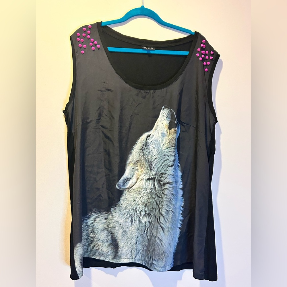 Wolf‎ Graphic Pink Studded City Chic Sleeveless Tank Top Punk Gothic Large